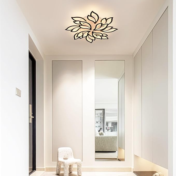 Garwarm Modern Ceiling Light, Dimmable LED Flower Flush Mount Ceiling Lamp, 90W Acrylic Petals Ceiling Chandelier Lighting Fixture with Remote Control for Living Room Bedroom Dining Room (Black)