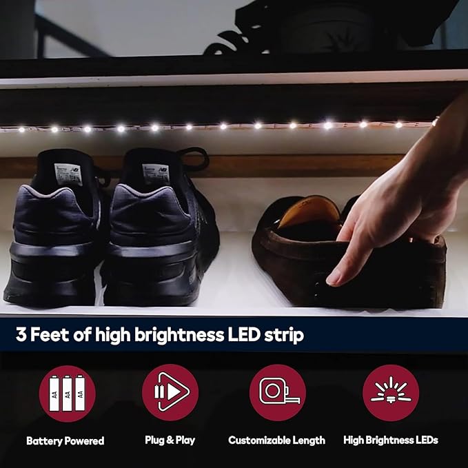 Battery Powered LED Strip Lights, Wireless LED Strip Lights 40 inch x 3 Pack for Kitchen Under Cabinet Lighting, Shelves, Under Counter, Closet, Cordless Click Light, Neutral White 4000K