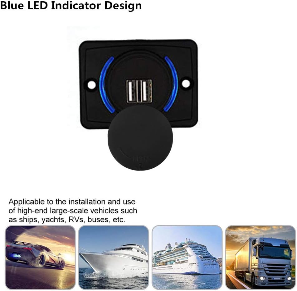 Marine 12v USB Car USB 3.1A Dual Black ABS Socket Outlet with LED Waterproof Car Accessories