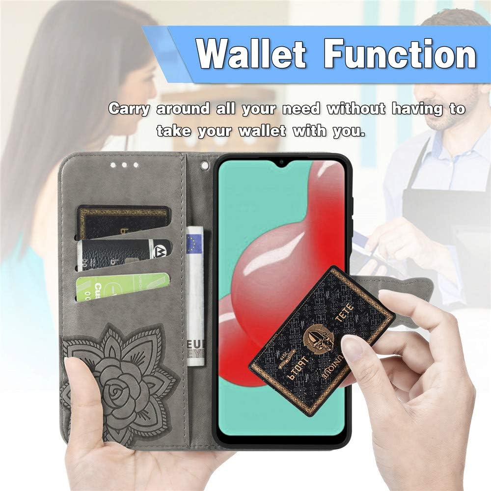 Samsung Galaxy A32 5G Case | Glitter Bling Leather Flip Wallet with Card Holder and Stand, Shockproof Crystal Grey