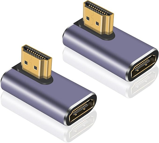 Poyiccot 8K HDMI 90 Degree Adapter, Left Angle HDMI Male to Female Extension Adapter Support 48Gbps Bandwith, 8K@60hz Resolution for 3D HDR, Laptop,DVD,TV, Monitors,PS5 (2-Pack)