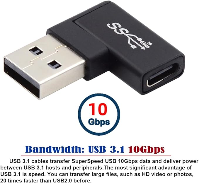 CY USB-C Type C Female to USB 3.0 A Male Data Adapter Flat Horizontal 90 Degree Right Angled for Laptop Desktop