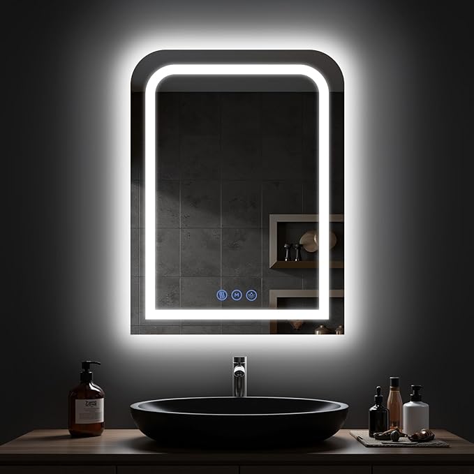 LED Bathroom Mirror, 24"x 32" LED Mirror with Lights for Bathroom, Lighted Vanity Mirrors for Wall, Anti-Fog, Dimmable, Tempered Glass, Memory Function, 3 Colors, Safe Use (White)