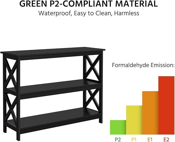 Yaheetech Console Table with Storage Shelves, 3-Tier Entryway Table Sofa Side Table Narrow Long Bookshelf for Hallway Living Room, Accent Furniture, Black