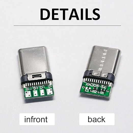 20 Set USB C Male Connector Kit DIY, 24 Pin Type C Plug Repair kit with PCB Board and Housing(Black + White)