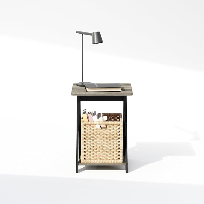 Furinno TIDUR Night Stand, Open Shelf Design X-Legs Nightstand, Criss-Crossed Bedside Table, End Table, Side Table, for Bedroom, Living Room, French Oak