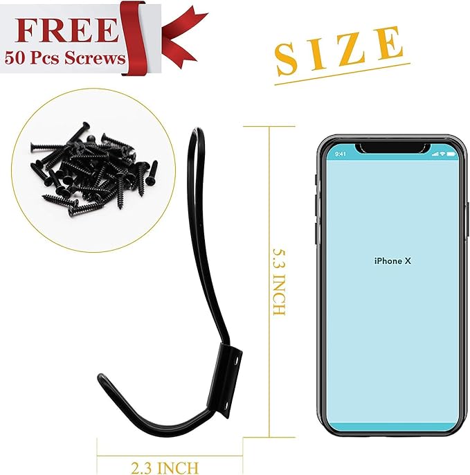 Rustic Entryway Hooks-12 Pack Farmhouse Hooks with Metal Screws Included, Black Decorative Wall Mounted Rustic Coat Hooks Rack, Double Vintage Organizer Hanging Wire Hook Clothes Hanger