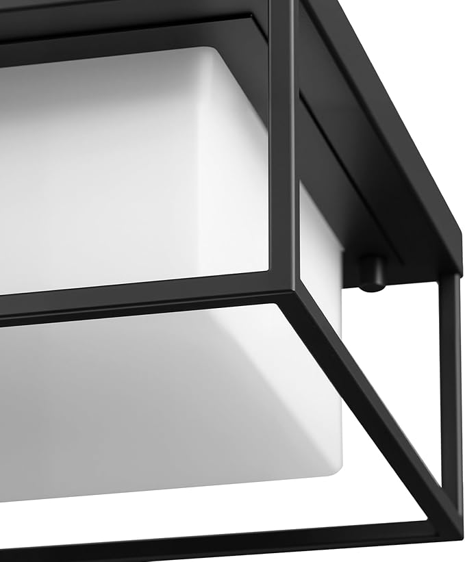 GLOBE Electric 60000164 1-Light Outdoor Flush Mount, Matte Black, Frosted Glass