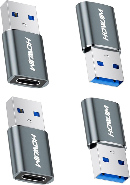 USB to USB C Adapter 4 Pack,HOWJIM USB C Female to USB 3.0 Male OTG Adapter,PD27W/66W Fast Charging 5Gbps Data Transfer for M-acBook,Pad Pro,Phone 17/16/15,G-alaxy,X-peria,A-irpods,Pixel,CarPlay Gray