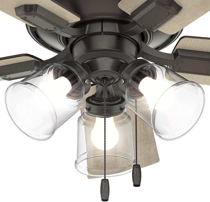 Hunter 42 inch Indoor Ceiling Fan with LED Lights and Pull Chain - Low Profile Mount Ceiling Fan, 5 Blades, For Bedroom, Living Room, or Kitchen, Quiet - Crestfield 52153, Noble Bronze