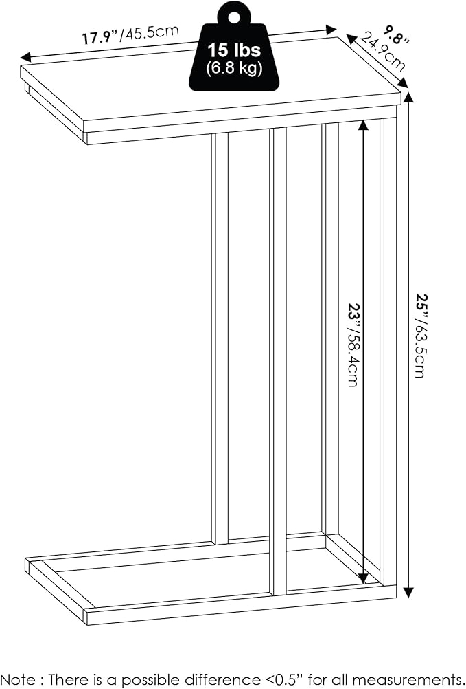 Furinno CAMNUS Side Table Set of 2, C-Shape Sofa End Table for Couch, Metal Frame Night Stand, Bedside Table, for Living Room, Bedroom, French Oak Grey