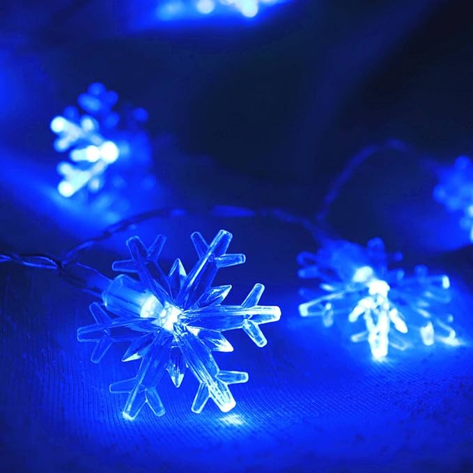 Christmas Snowflake String Lights, 20 FT 40 LED Battery Operated Blue Fairy Lights with Remote, 8 Modes Hanging Lights for Bedroom Room Decor Patio Party Wall Indoor Outdoor Xmas Tree Decorations