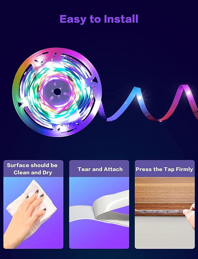 Daymeet Led Lights for Bedroom, 33ft Led Chasing Effect Dream ICRGB Light Strip, USB Smart Light Strips APP Control Music Sync Color Changing Led Strip Lights with Remote for Home christmas Decoration