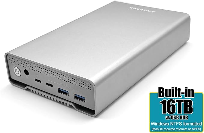 Avolusion PRO-G1 Series 16TB USB 3.2 Gen 2 (10Gbps) USB-C External Hard Drive for Windows/MacOS (Grey)
