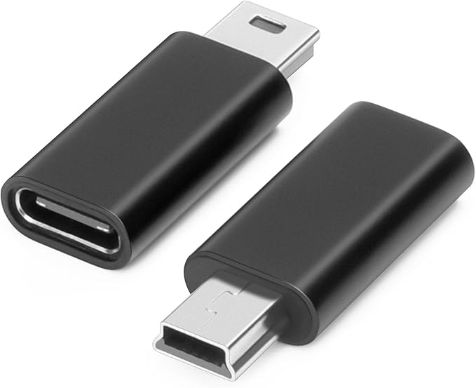 USB C to Mini USB Adapter (2 Pack), USB-C Female to Mini USB Male Adapter, Aluminum Alloy Data Adapter, Compatible with Laptops/Tablets, Flash Drive, MP3 Players, Digital Cameras etc, Black