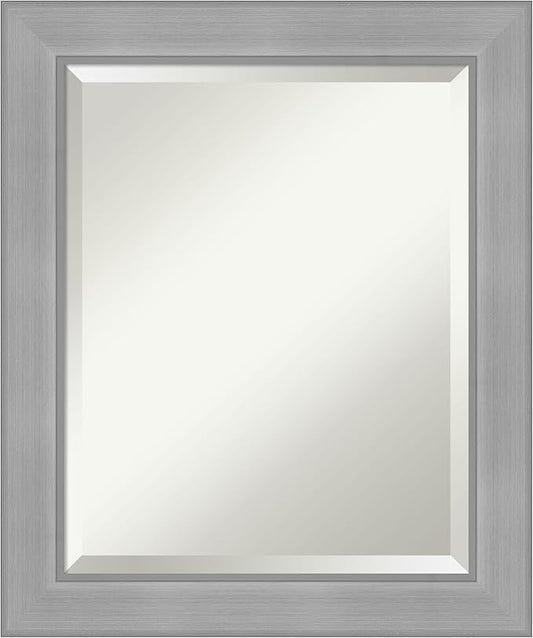 Amanti Art Silver Bathroom Mirror for Over Sink, 24x20 Vista Brushed Nickel Rectangle Vanity Mirror, Small Casual Frame, Hangs Horizonally and Vertically, Bathroom Wall Decor, Beveled Edge