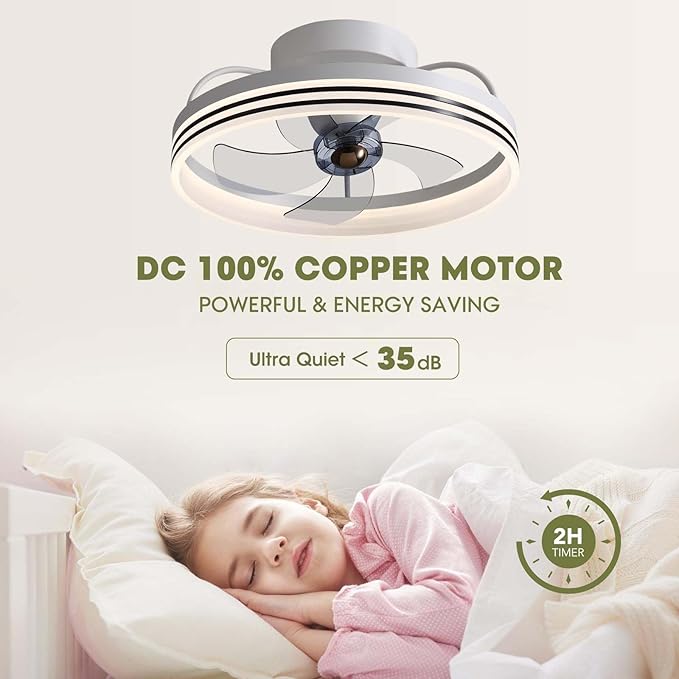 Ceiling Fans with Lights, 360° Rotating Ceiling Fan with Lights and Remote, 6 Wind Speeds Smart Flush Mount Ceiling Fan for Bedroom, Dining Room and Kitchen 20"