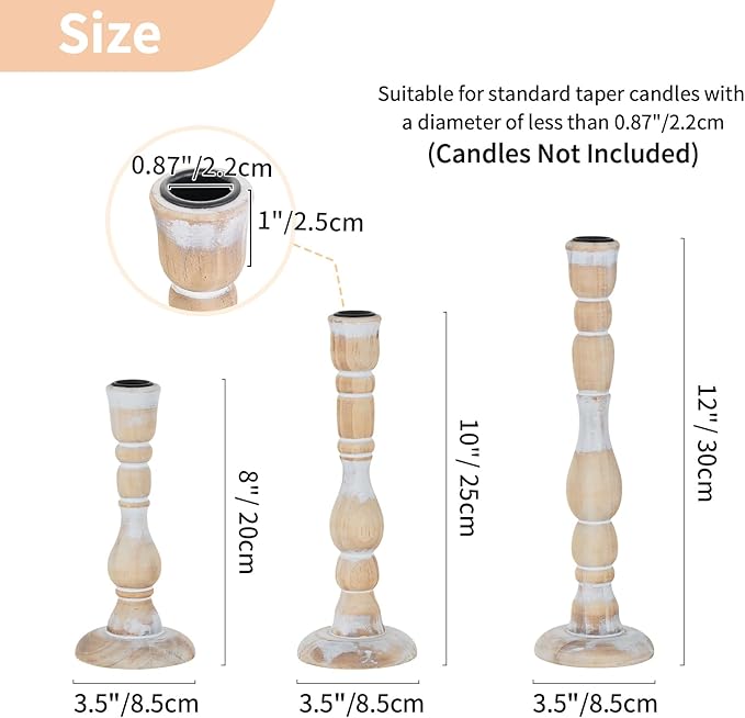NUPTIO Taper Candle Holders Boho: Set of 6 Tall Wooden Candlestick Holder for Thanksgiving Table Centerpieces Decoration