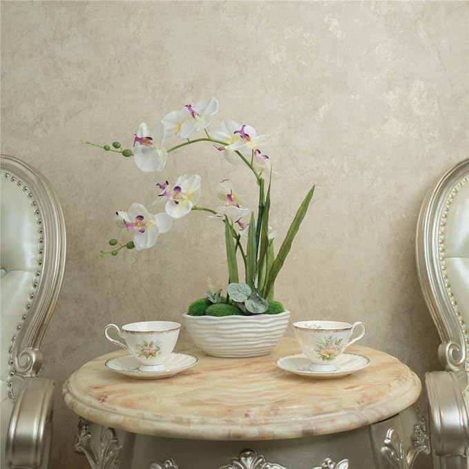 Large Artificial Potted Orchid Plant, Silk Flower Arrangement with Ceramics Vase, White