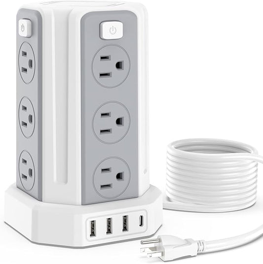 Power Strip Surge Protector, 10 Ft Extension Cord with 12 AC Multiple Outlets 4 USB (1 USB C), SMALLRT Power Tower Desktop Charging Station