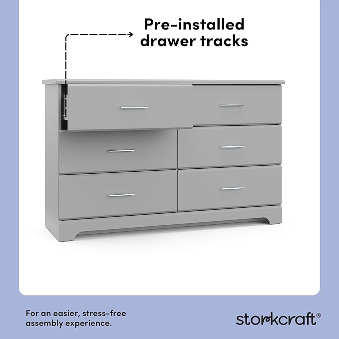 Storkcraft Brookside 6-Drawer Dresser (Pebble Gray) – GREENGUARD Gold Certified, Gray Dresser for Bedroom, Kids & Nursery Storage Chest, Safety Interlocking Drawers, Pre-Installed Tracks, Kids Chest