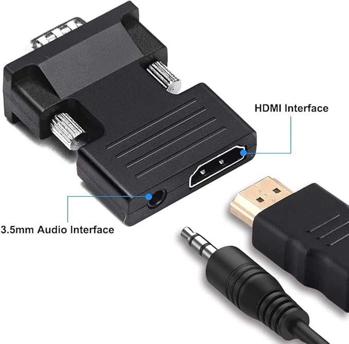 HDMI to VGA Adapter, 1080P 60Hz, with 3.5mm Audio Cable, Compatible for Laptop Computer to TV Projector Monitor