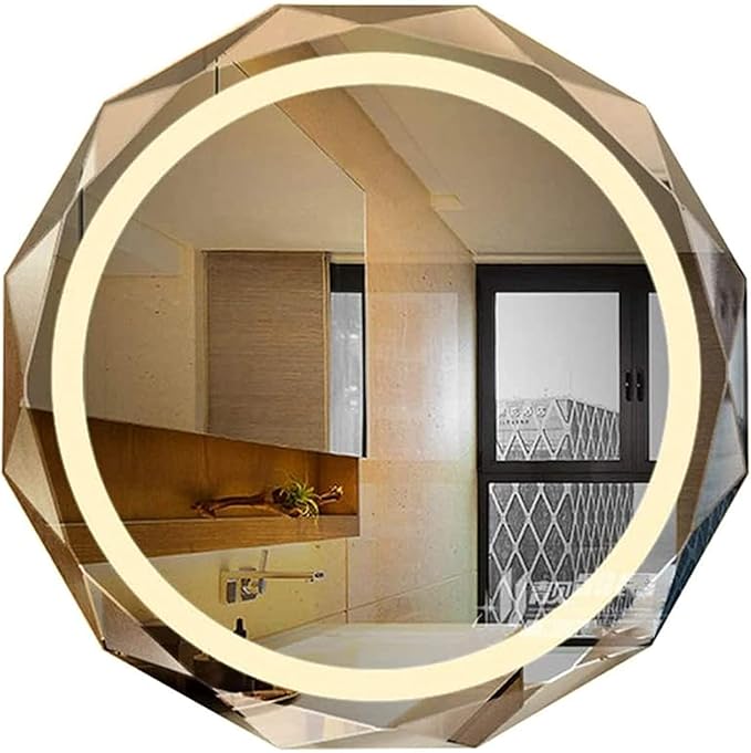 Round LED Bathroom Mirror, Beveled Edge Frameless Wall Mount Bathroom Vanity Mirror with 3-Color and Anti-Fog, 24 Inch, Silver