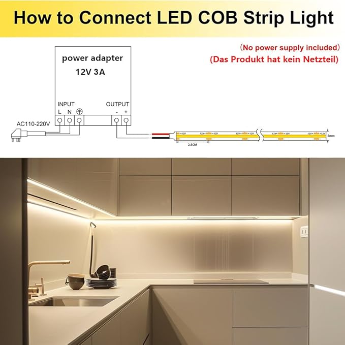TOPAI 12V COB LED Strip Light 4000K Natural White Waterproof IP65 480LEDs/M Super Bright 4000Lm CRI>90 16.4ft/5M Self Adhesive Dotless Cuttable Flexible for Bedroom Cabinet DIY Lighting