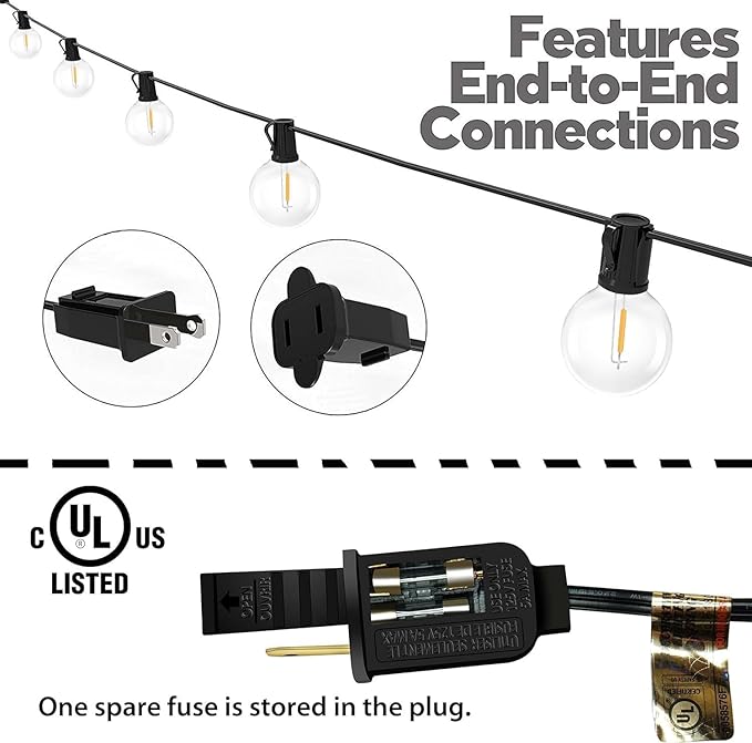 Lampat String Lights, LED 100 Light Bulbs, 100Ft G40 Globe String Lights with Bulbs-UL Listd for Indoor/Outdoor Commercial Decor