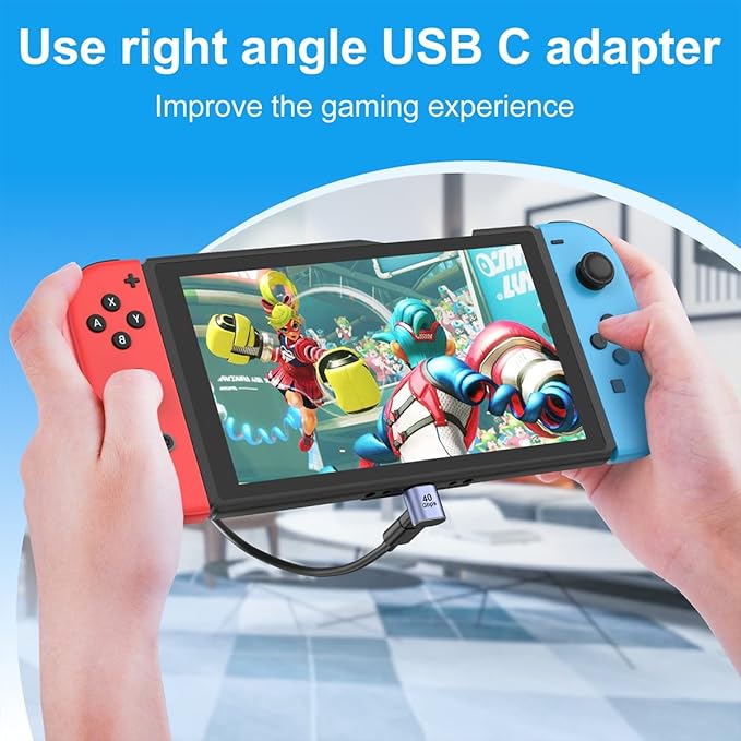 90 Degree USB-C Angled Adapter - 2 Pack, 40Gbps, 8K @ 60Hz, USB 3.1, Right Angle Extension for Laptop, Tablet, VR, Camera, Smartphone
