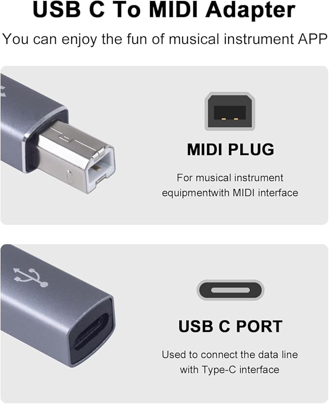 Danfetsoy USB B to USB C Adapter, Type B Male to Type C Female Printer Adapter Suitable for Printer, Scanner, Electric Piano, Laptops, etc (2pack, Grey)