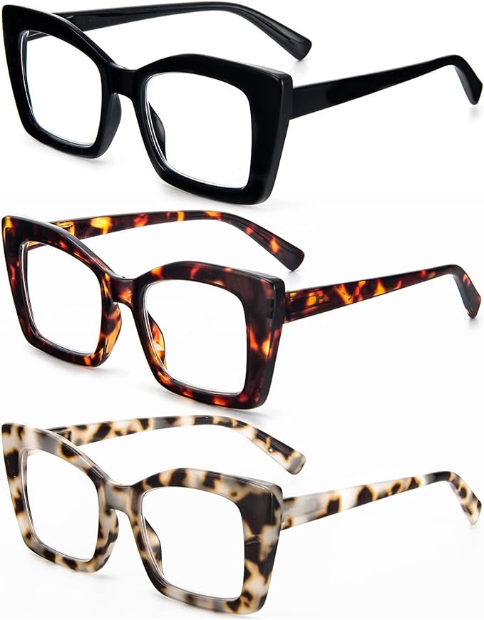 REAVEE Oversized Square Reading Glasses Oprah Style for Women, Blue Light Blocking Large Frame Computer Readers Spring Hinge