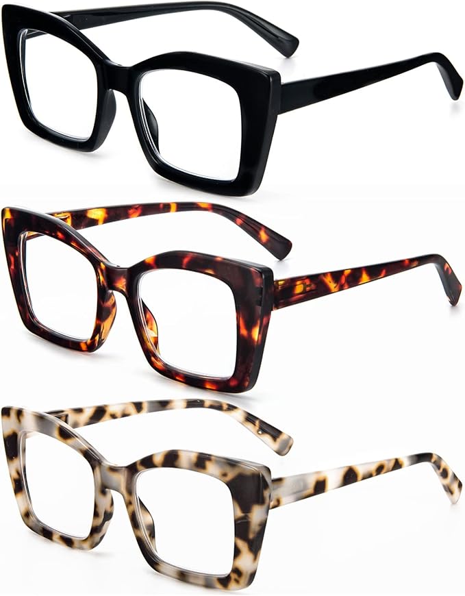 REAVEE Oversized Square Reading Glasses Oprah Style for Women, Blue Light Blocking Large Frame Computer Readers Spring Hinge