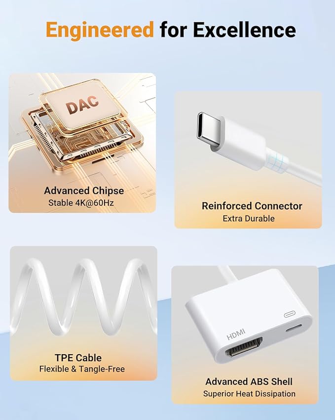 USB C to HDMI Adapter, Type C to 4K HDMI Adapter with 100W PD Multiport Digital AV Converter for MacBook Pro/air, iPad Pro/air, iPhone 15/16/17, Tablets, Switch and More USB-C Devices