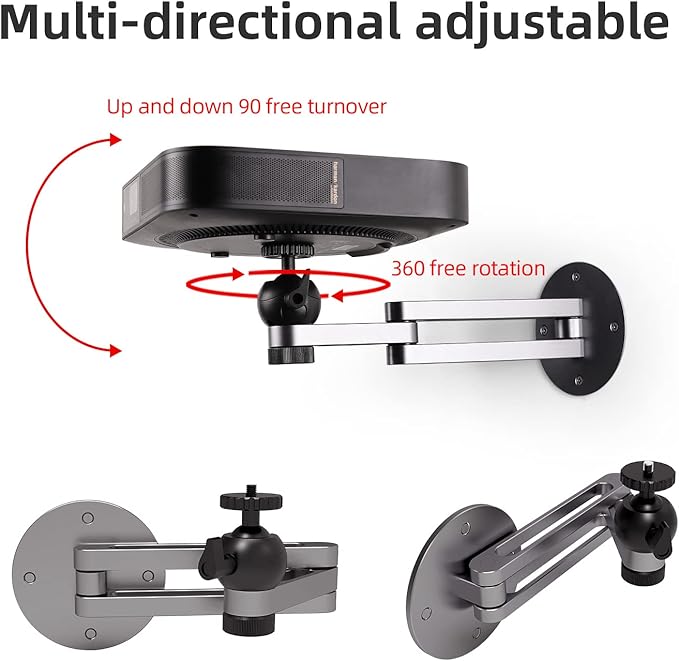 Foldable Projector Wall Mount Aluminum Alloy Adjustable Projector Stand Wall Mount for Projetctor Universal Porjector Mount Projectors Bracket with 360 Rotating
