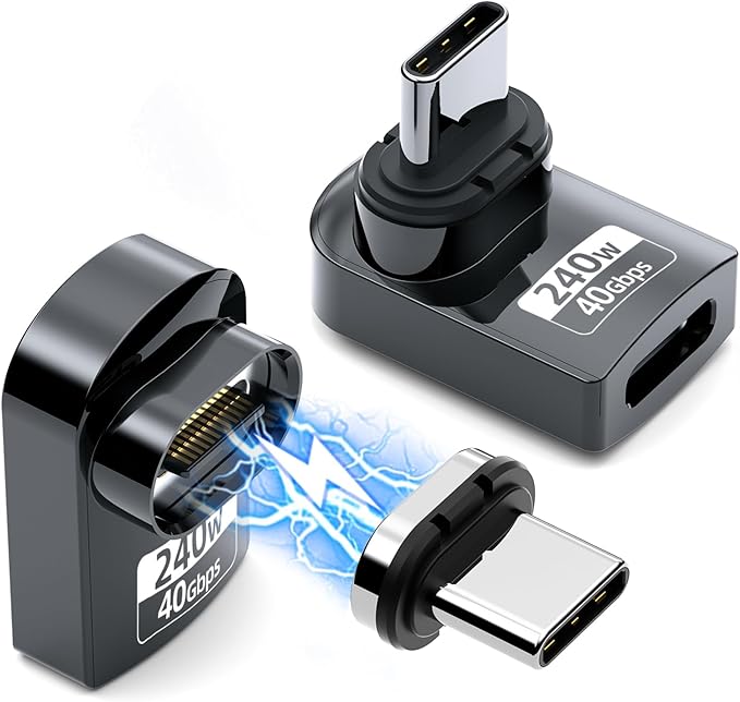 USB C Magnetic Adapter 240W (2 Pack) Right Angle Magnetic USB C Adapter 24 Pins with USBC 4 40Gbps 8K 60Hz for Thunderbolt 3/4, MacBook Pro/Air, Swtich and More Type C Devices