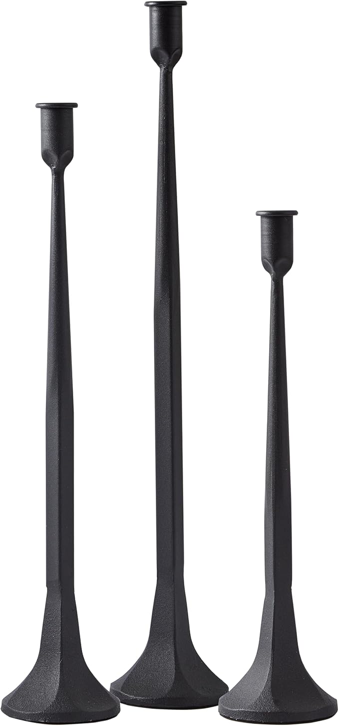 Denique Iron Taper Candle Holder Set of 3, Black Candlestick Holders 19.3”17” 14” Heightening Decorative Candle Stand Set for Wedding, Dining Table, Home Decoration (Black)