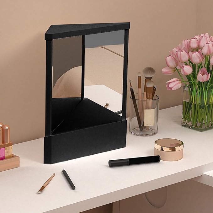 Non-Reversing Mirror, Professional Mirror Non-reversing Precision True Vanity Makeup Mirrors Non-Magnifying Tabletop Mirrors for Accurate Reflections (Black, L)