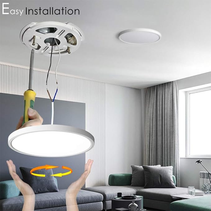 TALOYA Flush Mount 12 Inch Ceiling Light (Milk White Shell), 20W Surface Mount LED Light Fixture for Bedroom Kitchen,5 Color Temperatures in One,0.94 Inch Thickness Round