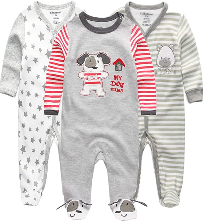 Kiddiezoom Baby and Toddler Boys'Snug Fit Footed One-Piece Romper Jumpsuit Cotton Cotton Footed Outfit