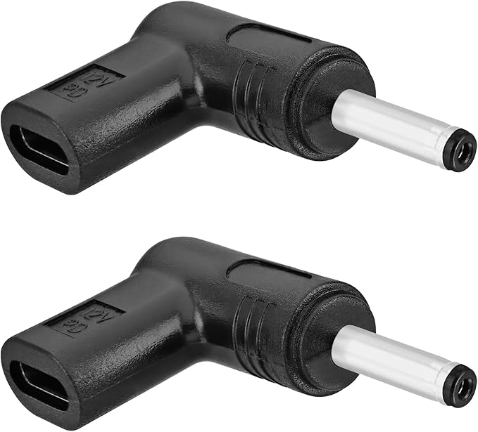 Yeebline 2 Pack 12V DC Power Charging Adapter, 90 Degree Angle Female USB C to Male DC 3.5mm x 1.35mm Converter Connector Charger Plug for Router, Mobile Power Supply (12V to DC 3.5x1.35mm)
