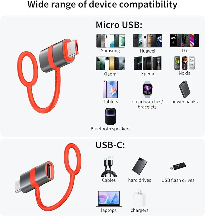 mcdodo USB-C to Micro USB Adapter with Lanyard-2Pack, Type C Female to Micro USB Male Convert Connector Support Charge & Data Transfer Fit Galaxy S7/S7 Edge,Nexus 5/6 and Micro USB Devices