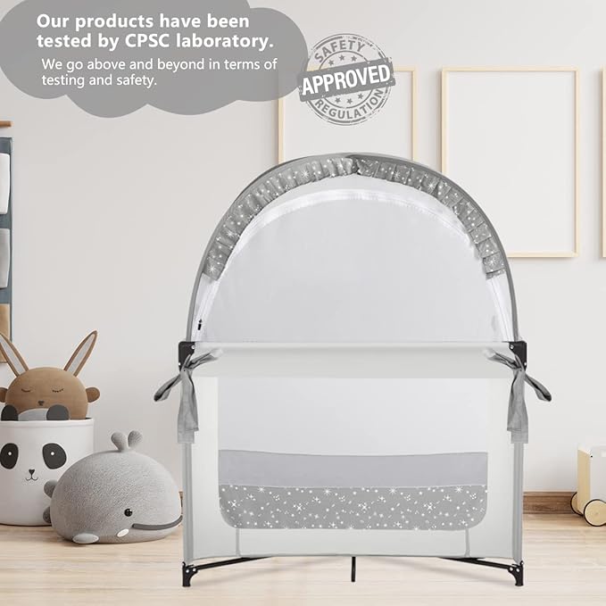 Pack and Play Tent, Crib Tent to Stop Baby from Climbing Out, Baby Safety Tent Cover for Pack N Play, Mini Cribs & Playpen, Pop Up Crib Net Against Falls (39.6" L x 27.6" W x 49.2" H)