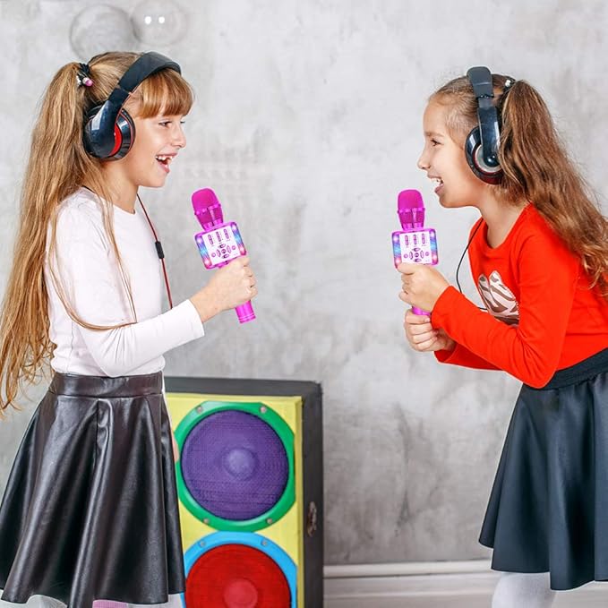 Amazmic Kids Karaoke Microphone Machine Toy Bluetooth Microphone Portable Wireless Karaoke Machine Handheld with LED Lights, Gift for Children Adults Birthday Party, Home KTV(Purple)