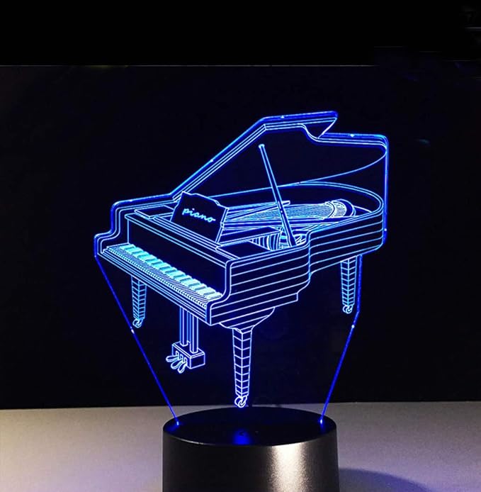 AZIMOM 3D Lamp Illusion Piano Night Light Decor 16Colors Changing Smart Touch Remote Control Optical Illusion Bedside Lamps Bedroom Home Decoration for Kids Boys & Girls Women Birthday Gifts