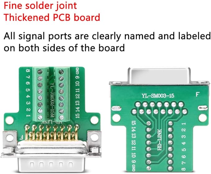 DB15 Solderless Serial to 15-pin Port Terminal Adapter Connector Breakout Board with Case Long Bolts Nuts (Female Metal)