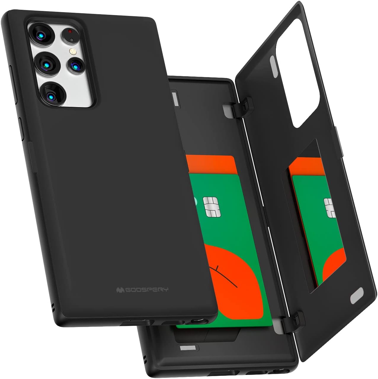 GOOSPERY Magnetic Door Bumper for Galaxy S22 Ultra Case, Black Card Holder Wallet with Easy Magnet Auto Closing