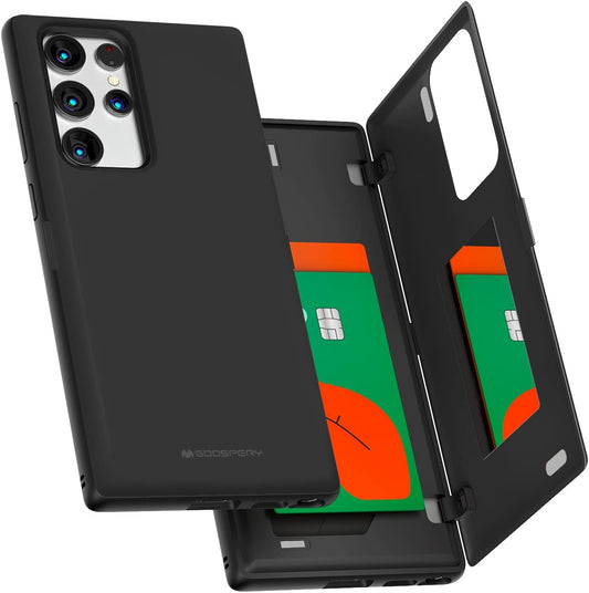 GOOSPERY Magnetic Door Bumper for Galaxy S22 Ultra Case, Black Card Holder Wallet with Easy Magnet Auto Closing