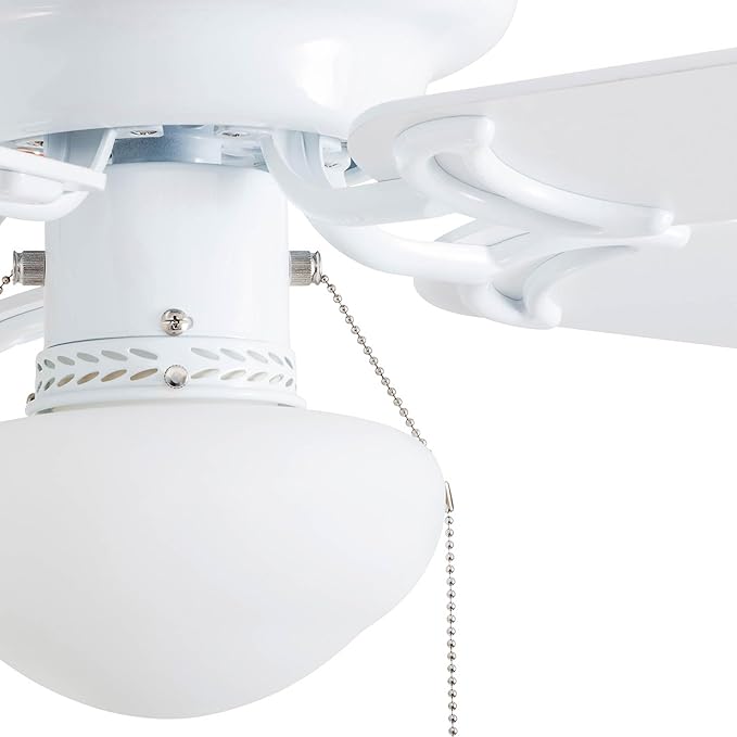 Prominence Home Alvina Traditional 42 Inch Ceiling Fan with Light, LED Flush Mount Ceiling Fan, Indoor Fan with 5 Blades, White and Gray Oak Blade Finish Options, White (80092-01)