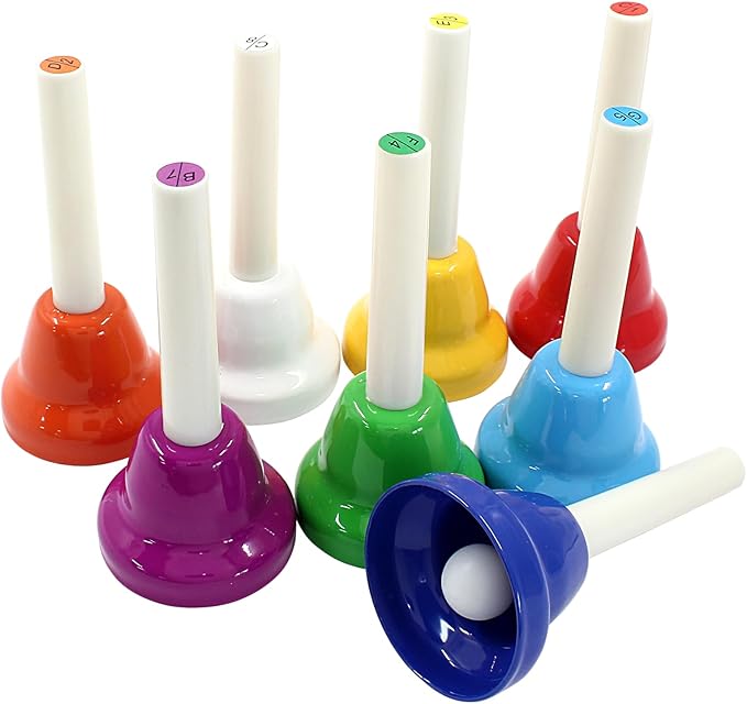 Murtenze 8Pcs Diatonic Colorful Metal Handbells Set, 8 Note Musical Bells for Holiday Birthday Gift Musical Teaching(11cm x 5cm)